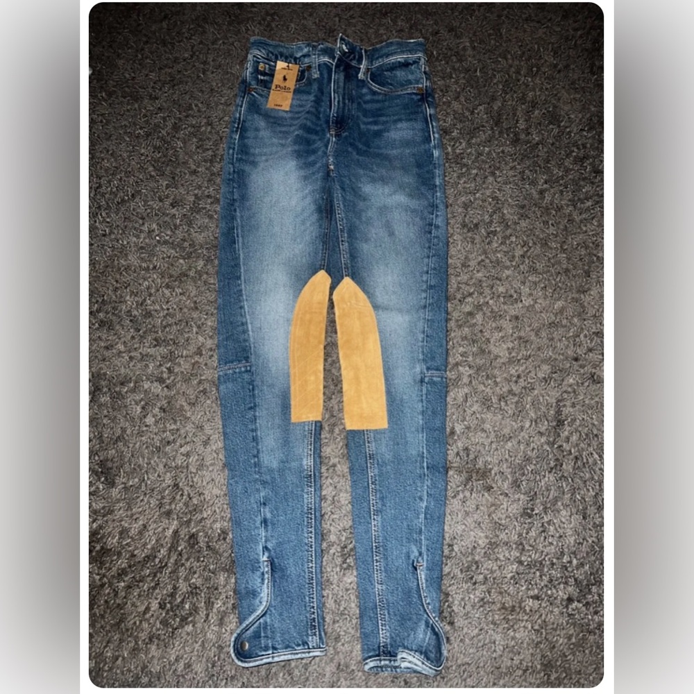 Polo Ralph Lauren Women's 26 Jeans Willow Wash Suede Patches Skinny Blue